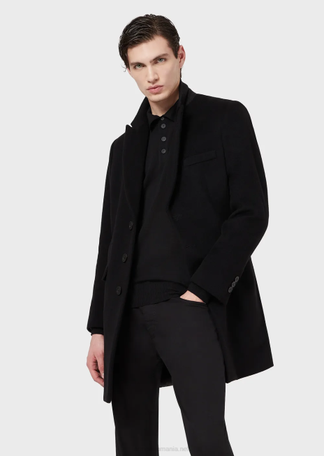 bărbați R802G1276 pulover din lână virgină cu guler polo Armani negru