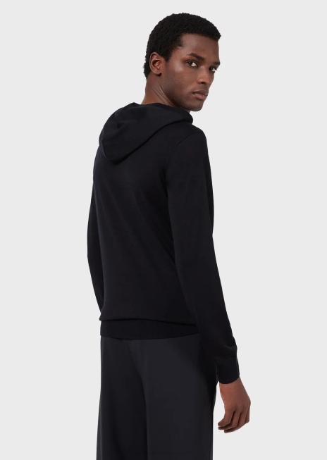 bărbați R802G1278 pulover cu glugă din amestec de lână și lyocell Armani albastru marin