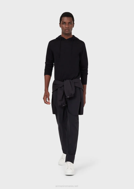 bărbați R802G1278 pulover cu glugă din amestec de lână și lyocell Armani albastru marin