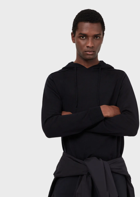 bărbați R802G1278 pulover cu glugă din amestec de lână și lyocell Armani albastru marin