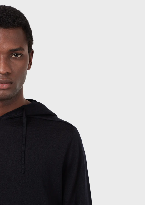 bărbați R802G1278 pulover cu glugă din amestec de lână și lyocell Armani albastru marin