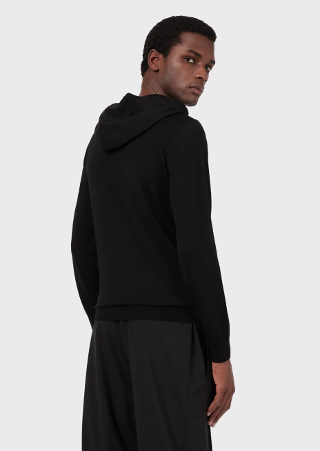 bărbați R802G1279 pulover cu glugă din amestec de lână și lyocell Armani negru