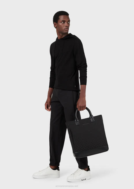 bărbați R802G1279 pulover cu glugă din amestec de lână și lyocell Armani negru