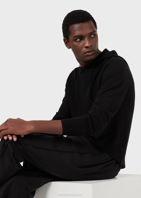 bărbați R802G1279 pulover cu glugă din amestec de lână și lyocell Armani negru