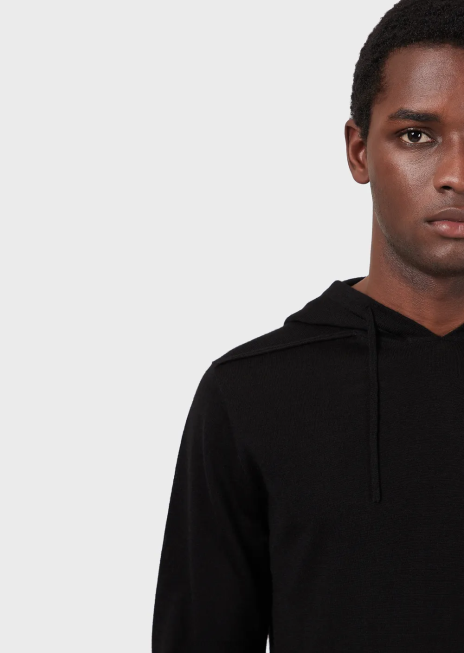 bărbați R802G1279 pulover cu glugă din amestec de lână și lyocell Armani negru