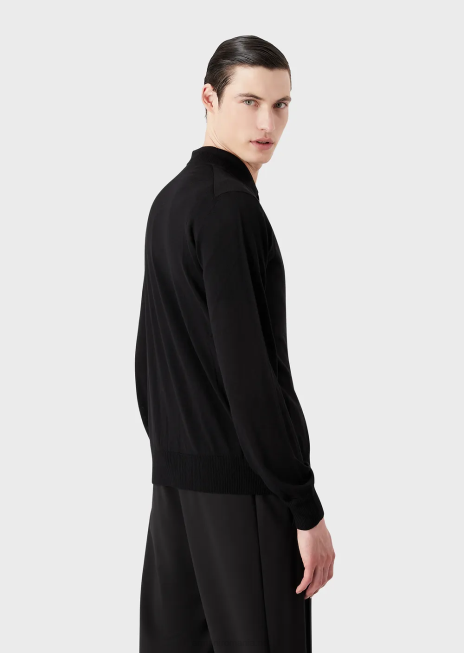 bărbați R802G1280 Cardigan cu decolteu în V din lână virgină din tricot simplu Armani negru