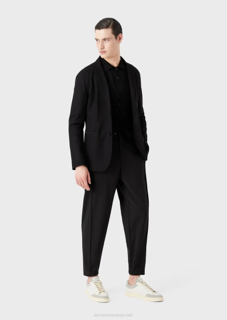 bărbați R802G1280 Cardigan cu decolteu în V din lână virgină din tricot simplu Armani negru