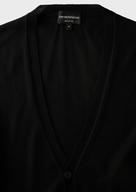 bărbați R802G1280 Cardigan cu decolteu în V din lână virgină din tricot simplu Armani negru