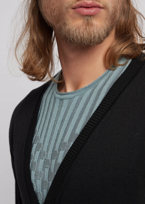 bărbați R802G1281 Cardigan cu decolteu în V din lână virgină din tricot simplu Armani albastru marin