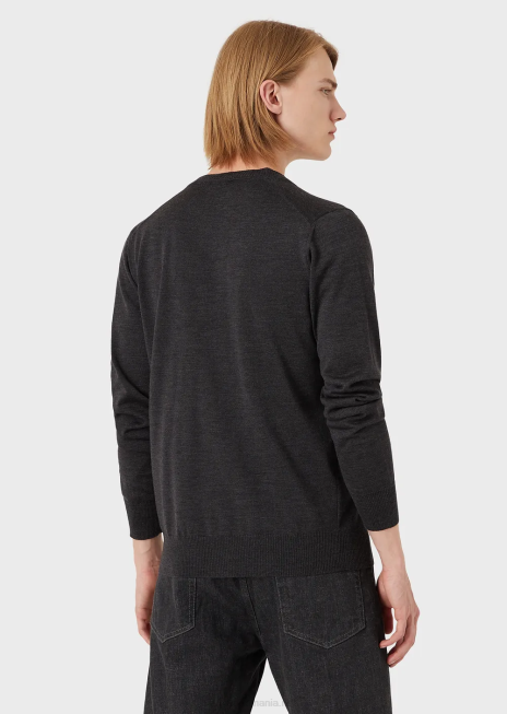 bărbați R802G1282 Cardigan cu decolteu în V din lână virgină din tricot simplu Armani gri închis