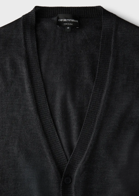 bărbați R802G1282 Cardigan cu decolteu în V din lână virgină din tricot simplu Armani gri închis