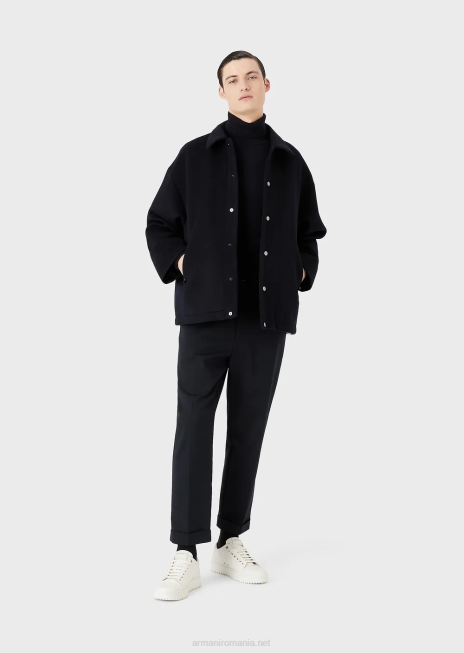 bărbați R802G1283 pulover din lână virgină, cu croială normală, cu gât fals Armani albastru marin