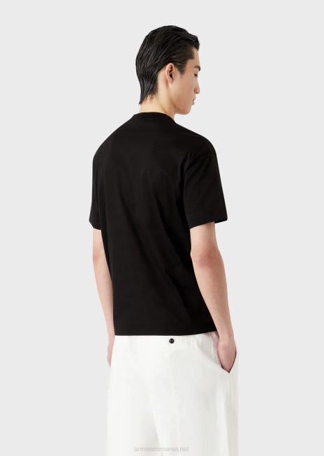 bărbați R802G1603 tricou din jerseu mercerizat cu model de litere cauciucate vultur supradimensionat Armani negru