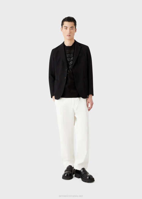 bărbați R802G1603 tricou din jerseu mercerizat cu model de litere cauciucate vultur supradimensionat Armani negru