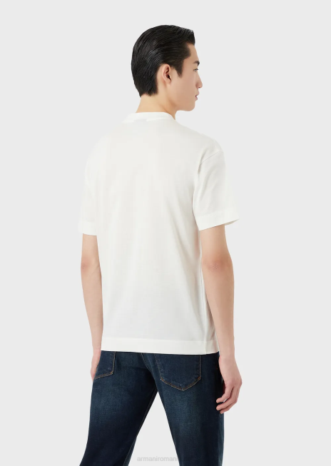 bărbați R802G1604 tricou din jerseu mercerizat cu model de litere cauciucate vultur supradimensionat Armani alb