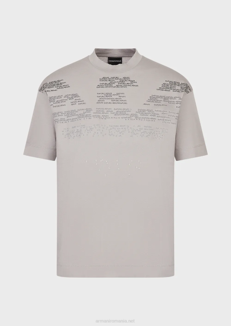 bărbați R802G1605 tricou din jerseu mercerizat cu model de litere cauciucate vultur supradimensionat Armani gri