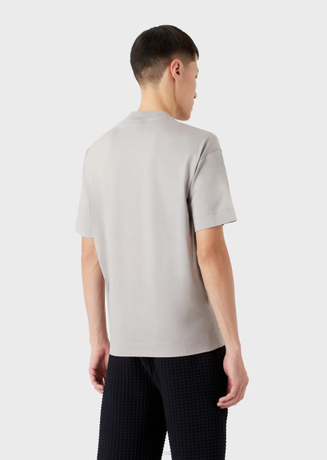 bărbați R802G1605 tricou din jerseu mercerizat cu model de litere cauciucate vultur supradimensionat Armani gri