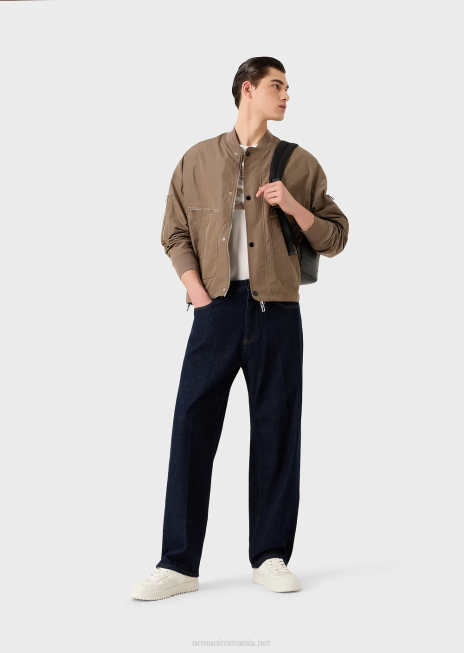 bărbați R802G1606 Tricou din jerseu din amestec tencel cu logo brodat supradimensionat Armani alb