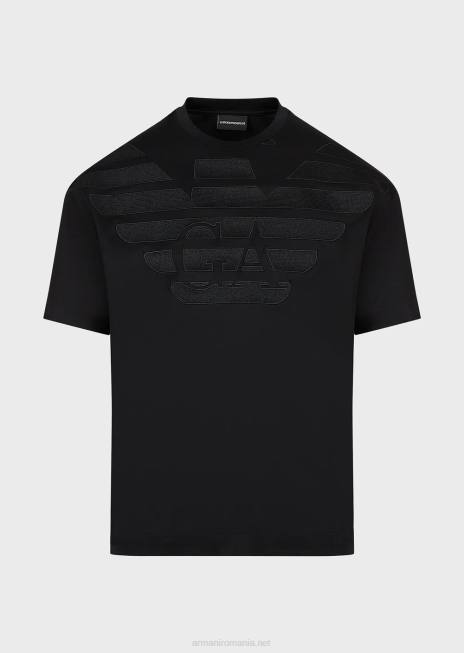 bărbați R802G1607 Tricou din jerseu din amestec tencel cu logo brodat supradimensionat Armani logo negru