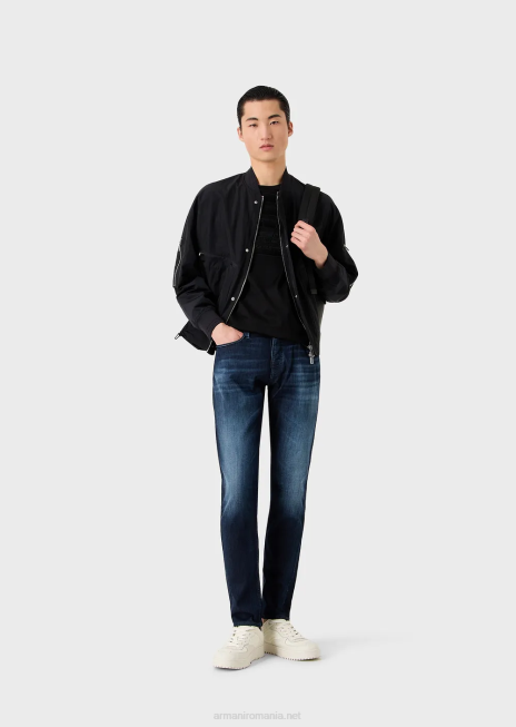 bărbați R802G1607 Tricou din jerseu din amestec tencel cu logo brodat supradimensionat Armani logo negru