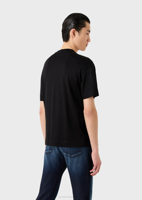 bărbați R802G1608 Tricou din jerseu din amestec tencel cu logo brodat supradimensionat Armani logo alb