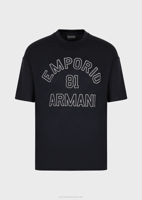 bărbați R802G1609 tricou din jerseu din amestec tencel cu petice conturate Emporio Armani 81albastru marin