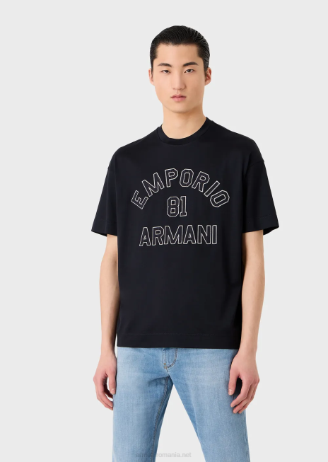 bărbați R802G1609 tricou din jerseu din amestec tencel cu petice conturate Emporio Armani 81albastru marin