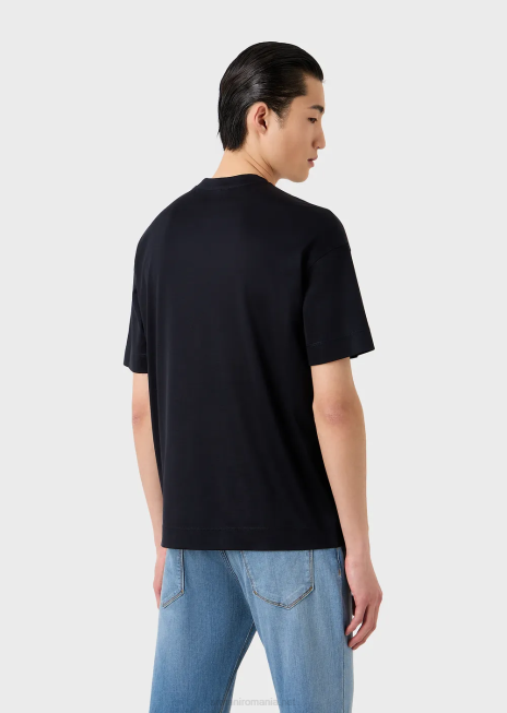 bărbați R802G1609 tricou din jerseu din amestec tencel cu petice conturate Emporio Armani 81albastru marin