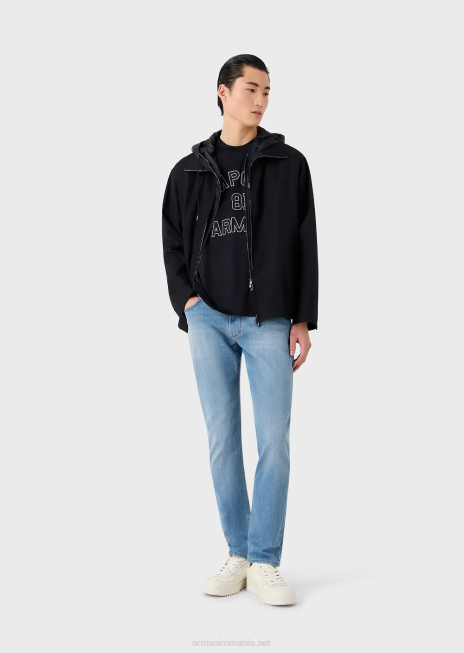 bărbați R802G1609 tricou din jerseu din amestec tencel cu petice conturate Emporio Armani 81albastru marin