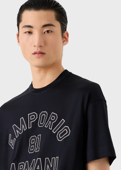 bărbați R802G1609 tricou din jerseu din amestec tencel cu petice conturate Emporio Armani 81albastru marin