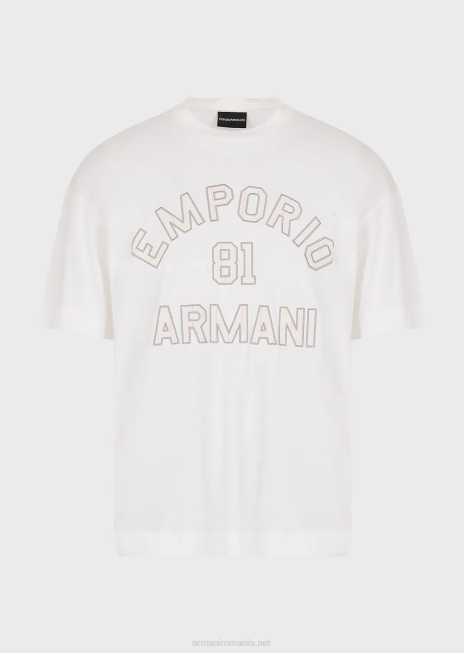 bărbați R802G1610 tricou din jerseu din amestec tencel cu petice conturate Emporio Armani 81alb