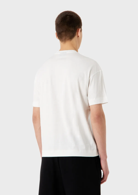 bărbați R802G1610 tricou din jerseu din amestec tencel cu petice conturate Emporio Armani 81alb