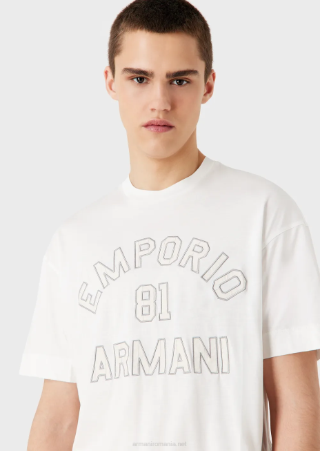 bărbați R802G1610 tricou din jerseu din amestec tencel cu petice conturate Emporio Armani 81alb