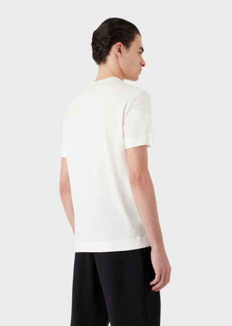 bărbați R802G1612 tricou din jerseu din amestec tencel, cu broderie cu logo-ul îndrăzneț Armani alb