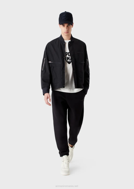 bărbați R802G1612 tricou din jerseu din amestec tencel, cu broderie cu logo-ul îndrăzneț Armani alb