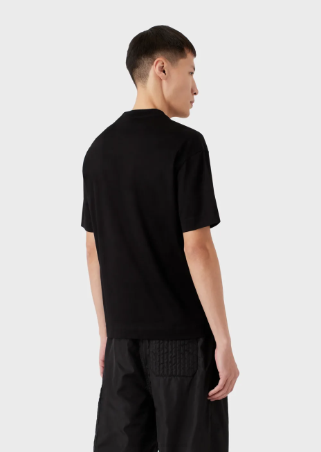 bărbați R802G1615 tricou din jerseu mercerizat cu plasture vultur contrastant Armani negru