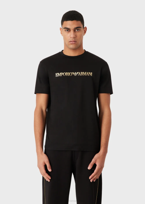 bărbați R802G1617 tricou din jerseu din amestec tencel cu logo auriu Armani negru