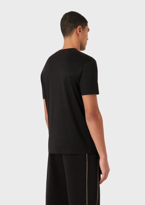 bărbați R802G1617 tricou din jerseu din amestec tencel cu logo auriu Armani negru