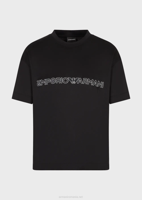 bărbați R802G1618 tricou din jerseu din amestec tencel cu logo în relief Armani negru