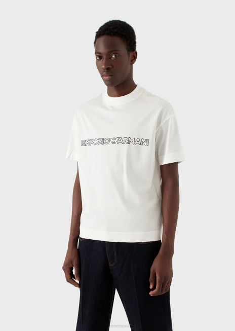 bărbați R802G1620 tricou din jerseu din amestec tencel cu logo în relief Armani gri