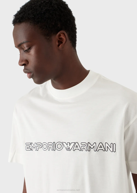 bărbați R802G1620 tricou din jerseu din amestec tencel cu logo în relief Armani gri