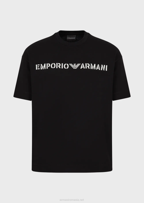 bărbați R802G1621 tricou din jerseu greu cu broderie emporio armani într-un font militarnegru
