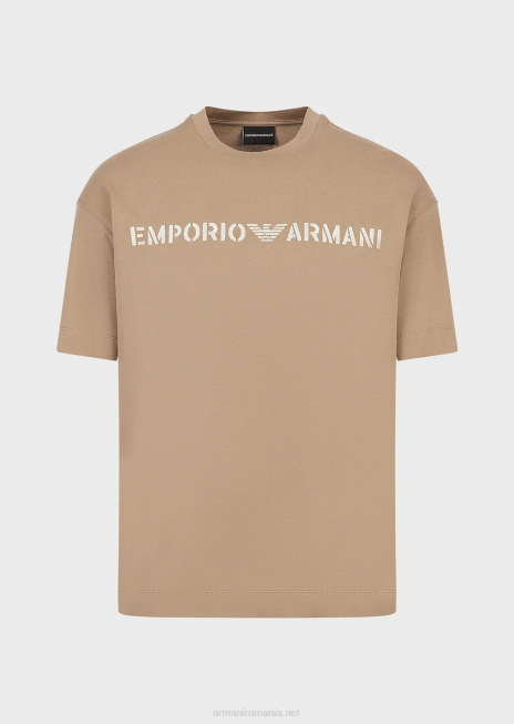 bărbați R802G1622 tricou din jerseu greu cu broderie emporio armani într-un font militargri porumbel