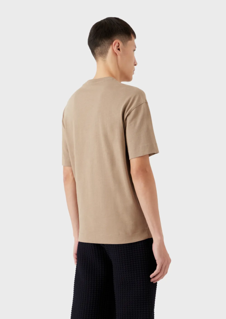bărbați R802G1622 tricou din jerseu greu cu broderie emporio armani într-un font militargri porumbel