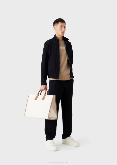 bărbați R802G1622 tricou din jerseu greu cu broderie emporio armani într-un font militargri porumbel