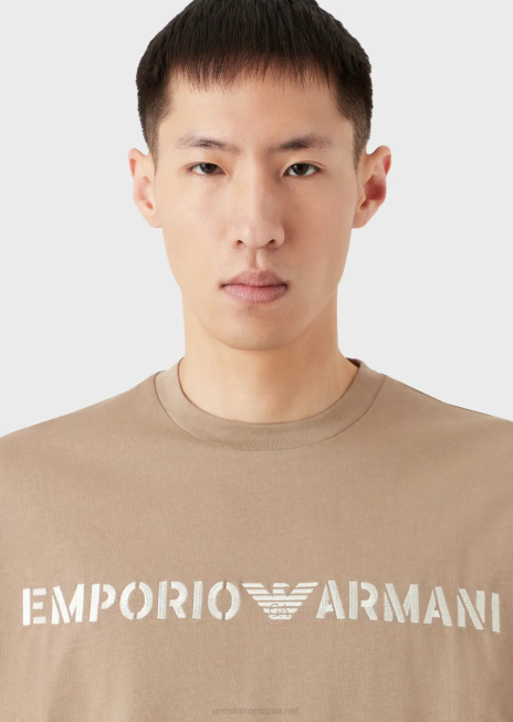 bărbați R802G1622 tricou din jerseu greu cu broderie emporio armani într-un font militargri porumbel