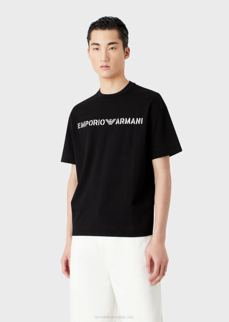 bărbați R802G1623 tricou din jerseu greu cu broderie emporio armani într-un font militargri închis