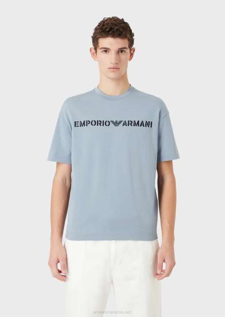 bărbați R802G1624 tricou din jerseu greu cu broderie emporio armani într-un font militarazur