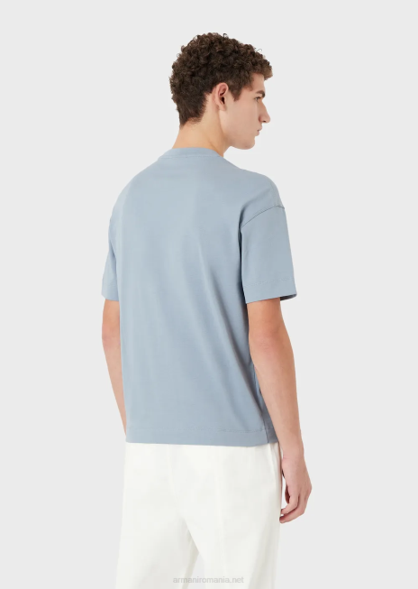 bărbați R802G1624 tricou din jerseu greu cu broderie emporio armani într-un font militarazur