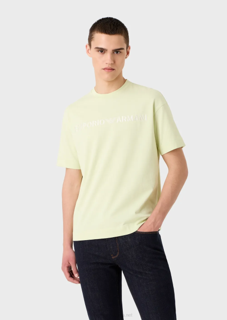 bărbați R802G1625 tricou din jerseu greu cu broderie emporio armani într-un font militarverde deschis